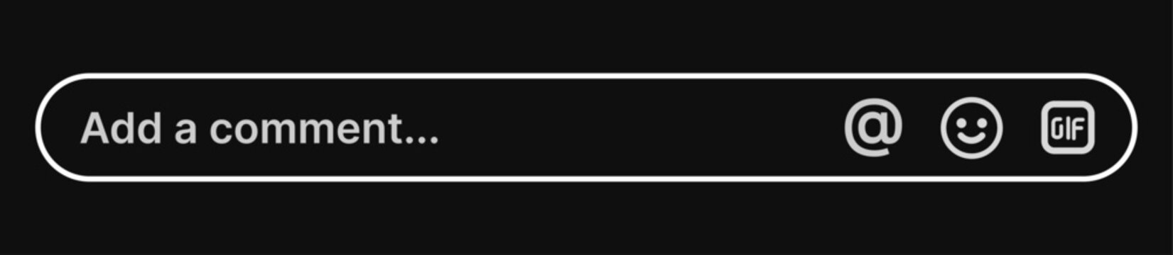 Comment input bar UI with mention emoji and GIF icons, dark mode social media interface design