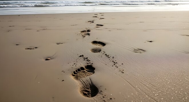 Footprints on the beach.
