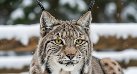 Obraz premium Lynx Close up Portrait in Snowy Winter Scene
