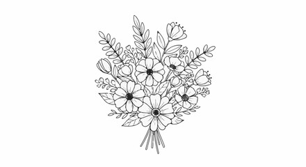Fototapeta premium A delicate black and white line drawing of a flower bouquet