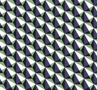 Seamless pinwheel geometric pattern with optical drift illusion. Abstract rotating triangle vector background in retro colors for textiles and wallpapers.
