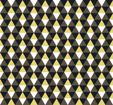 Seamless triangle mosaic pattern with optical illusion effect. Abstract geometric vector background in retro colors for textile, wallpaper and packaging design.
