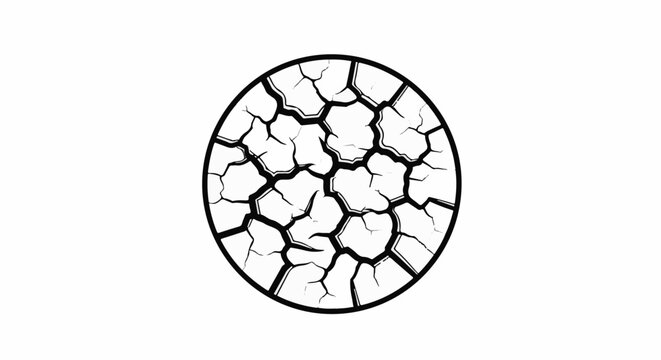 A circular emblem depicts cracked earth, symbolizing desiccation or drought
