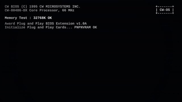 Authentic 1990s PC BIOS boot sequence displaying a flawless memory test and hardware POST check