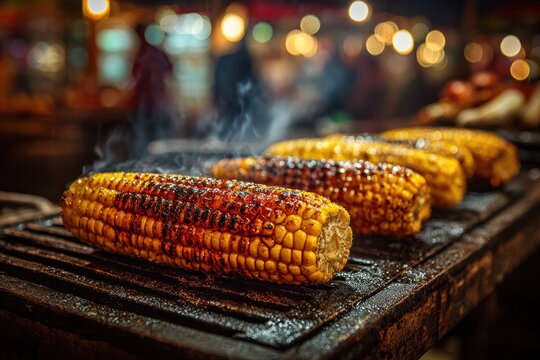Grilled Corn on the Cob at Nighttime Street Market