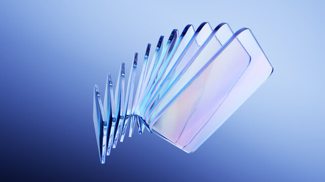 Elegant thin glass panels with light reflections and shadows