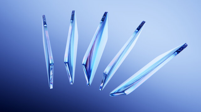 Elegant thin glass panels with light reflections and shadows