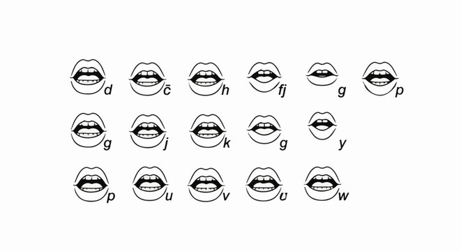 A collection of mouth shapes depicting various phonetic sounds for speech
