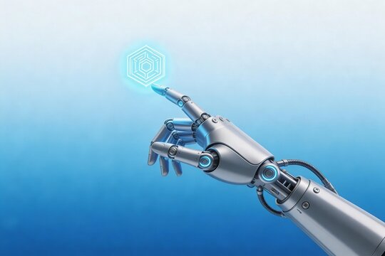 Robot hand touching digital symbol