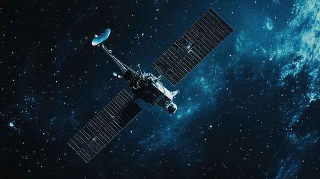 Satellite orbiting planet earth in deep space