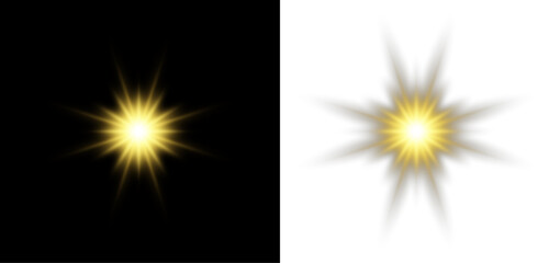 Yellow shining star glow sparkle light radiant burst flare magic abstract background. © OLEKSANDR