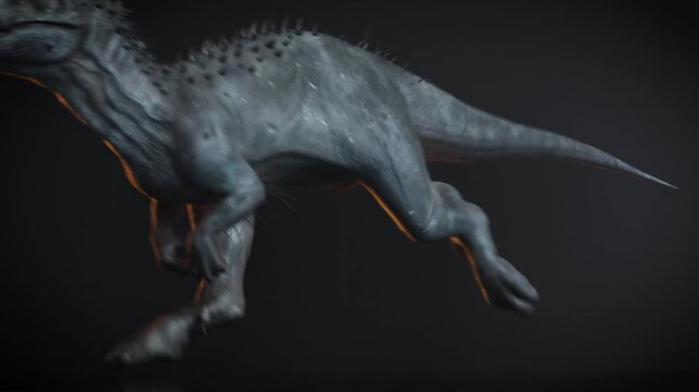 extinct Indominus Rex Dinosaur running gait, realistic 3D animation