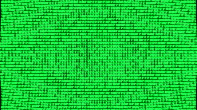Pixelated green binary code matrix tunnel representing a virtual data world