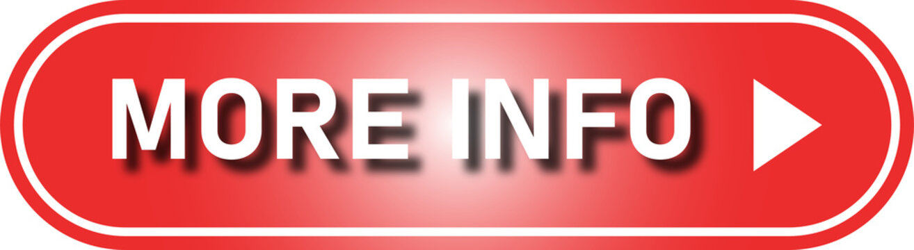Red glossy more info button with white arrow isolated on transparent background