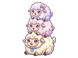 Naklejka premium Cute Cartoon Stack of Three Fluffy Lambs.