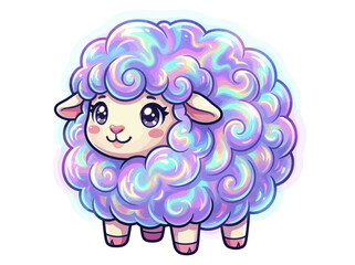 Fototapeta premium Cute kawaii style sheep with holographic curly wool.