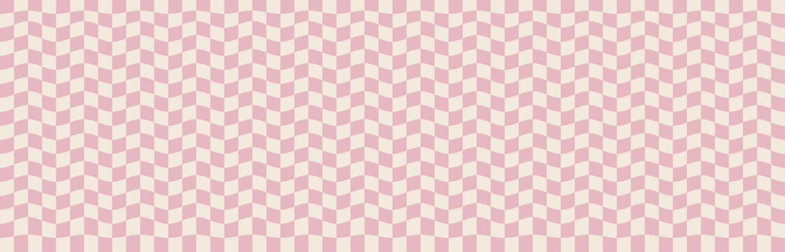 Groovy seamless background with a retro checkerboard design in pink. Abstract pattern.