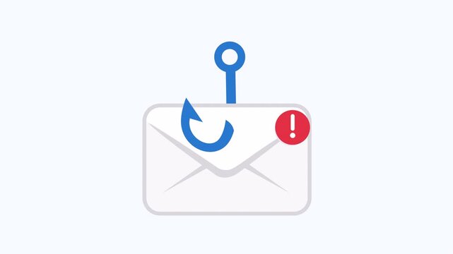 Flat design animation of email phishing alert with notification symbol representing suspicious inbox warning cyber attack and online security concept isolated with alpha channel transparent background