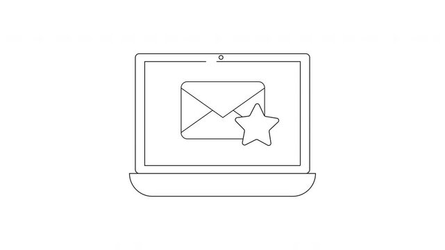 Laptop screen displays email icon with star symbol line art.