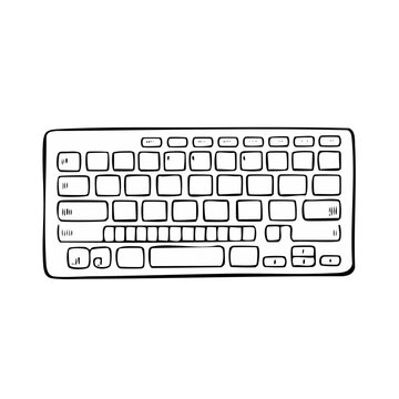 Simple Hand-Drawn Outline of a Computer Keyboard with Keys and Spacebar