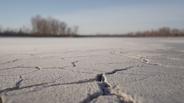 Dry, cracked earth forming intricate patterns on the ground, representing a severe drought, desertification, and the ongoing climate change crisis in a natural landscape