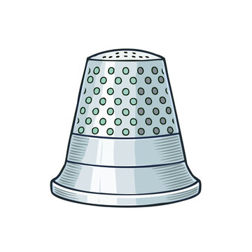A vintage metal thimble with a pattern of small holes for sewing protection and comfort