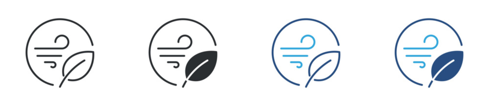 Natural wind icon. Air flow leaf symbol. Eco breeze and environmental energy icon, vector illustration.