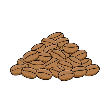Heap of Roasted Coffee Beans with Brown Color and Distinctive Grooves