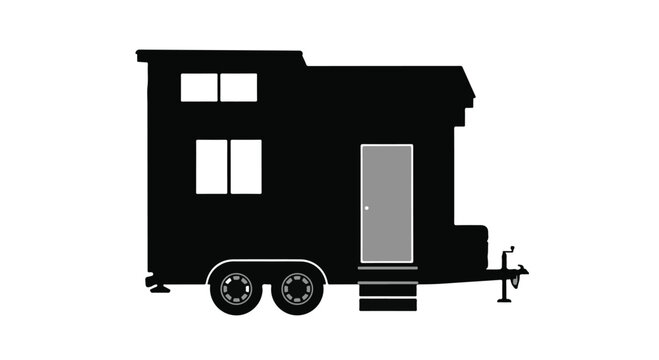 Modern tiny house on wheels, minimalist trailer home, small mobile house, eco-friendly living, sustainable architecture, compact dwelling