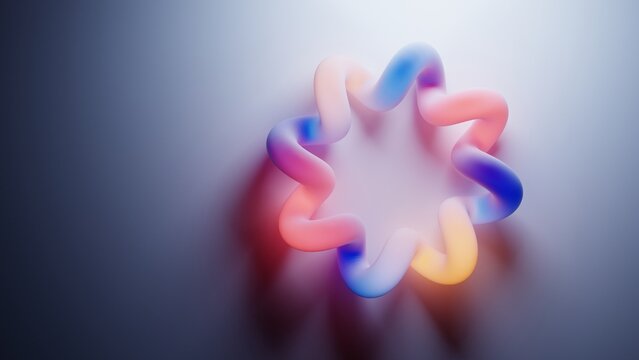 Psychedelic twisting shape with neon gradient colors glowing
