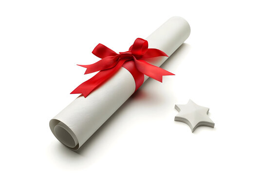 Juneteenth education concept. Graduation scroll with red ribbon and stars isolated 3d render