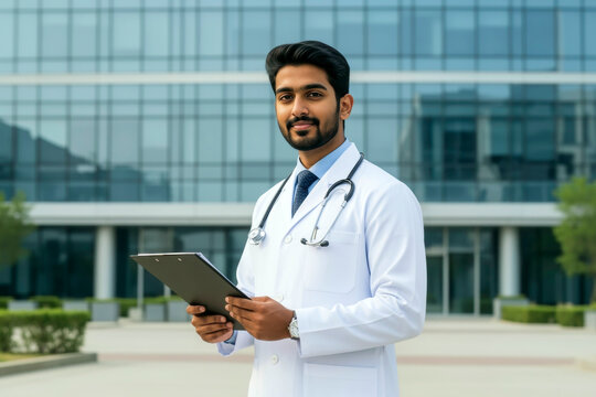 Confident Young Medical Doctor Holding Clipboard