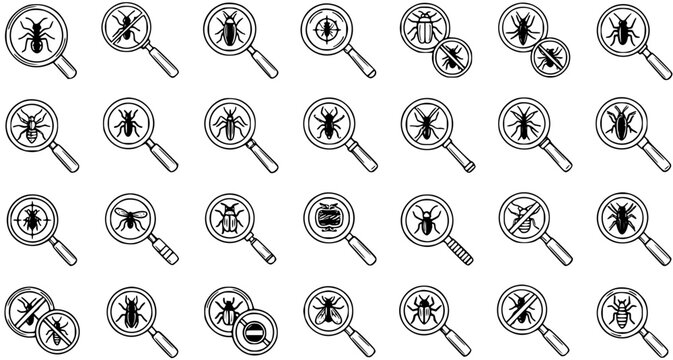 Vector Seamless Pattern of Insects Under Magnifying Glass, Pest Control Concept