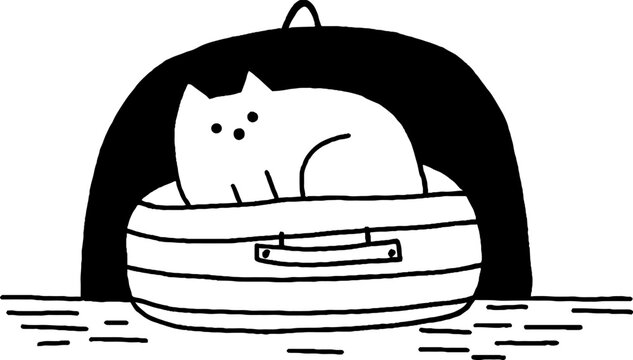 Cat curled inside striped pet bed under dome cover