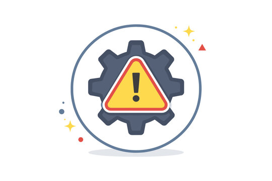 System Warning Gear Icon in Circular Outline, Settings Alert Symbol, Error Configuration Sign, Technical Issue Notification, Maintenance Required Graphic, Troubleshooting Concept Flat Vector Art