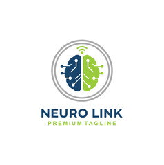 Obraz premium Modern professional brain tech logo with neural circuits and wifi icon.