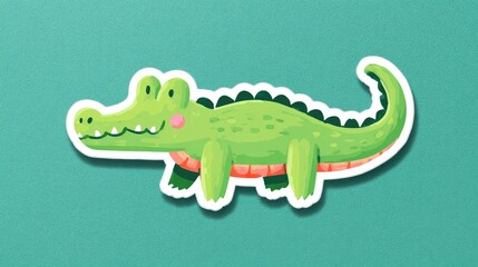 Naklejka premium Sticker Design: Cute Crocodile with a white border around the edges, on a light blue background