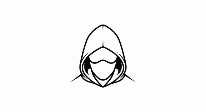 A simple black and white drawing of a hooded figure