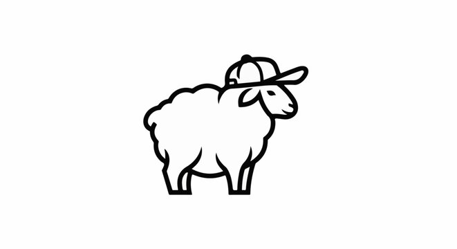 A minimalist illustration of a sheep wearing a backward baseball cap
