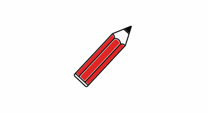 A red pencil with a black outline against a white background