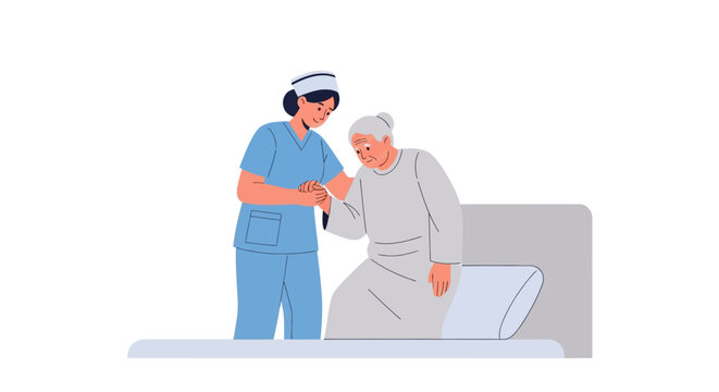 Nurse assisting an elderly person in getting up.