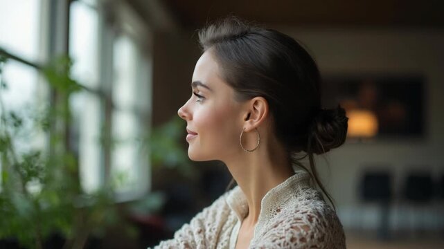 Profile portrait of cheerful intelligent web designer person sit chair create project workplace open space indoors fashion editorial shot, high-fashion imagery, avant-garde aesthetics.