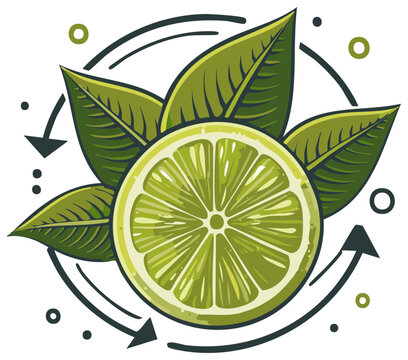 Vibrant lime slice with green leaves and circular arrows in a fresh eco concept logo