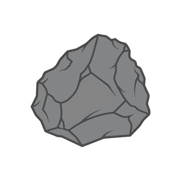 A simple, stylized illustration of a gray, rough-textured stone with sharp edges and visible fissures, isolated on a white background.