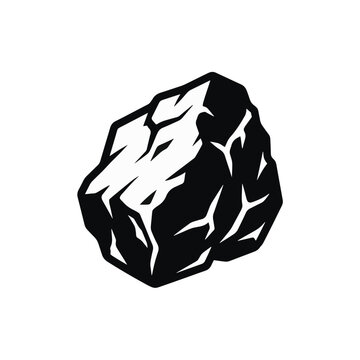 Black and white vector graphic of a rough, angular piece of coal with cracks and facets.