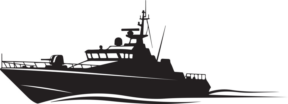 Black boat silhouette, vector yacht icon, nautical graphic, sailing vessel