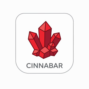 Icon of red cinnabar crystals, representing minerals and geology.