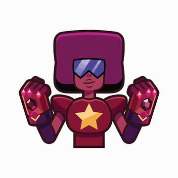 Garnet from Steven Universe with fists raised in a powerful pose, wearing her signature visor and gauntlets with star emblem.