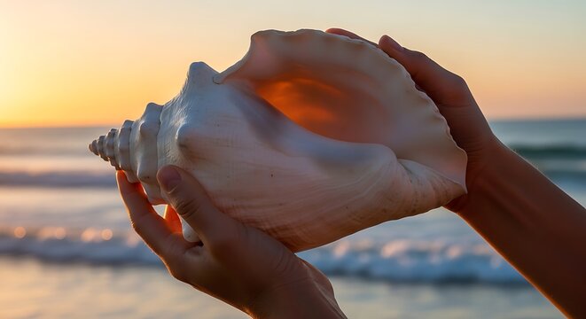 woman holding a seashell