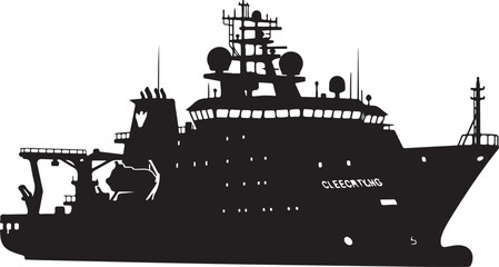 Obraz premium Black silhouette cargo ship, industrial vessel, maritime illustration, vector graphic